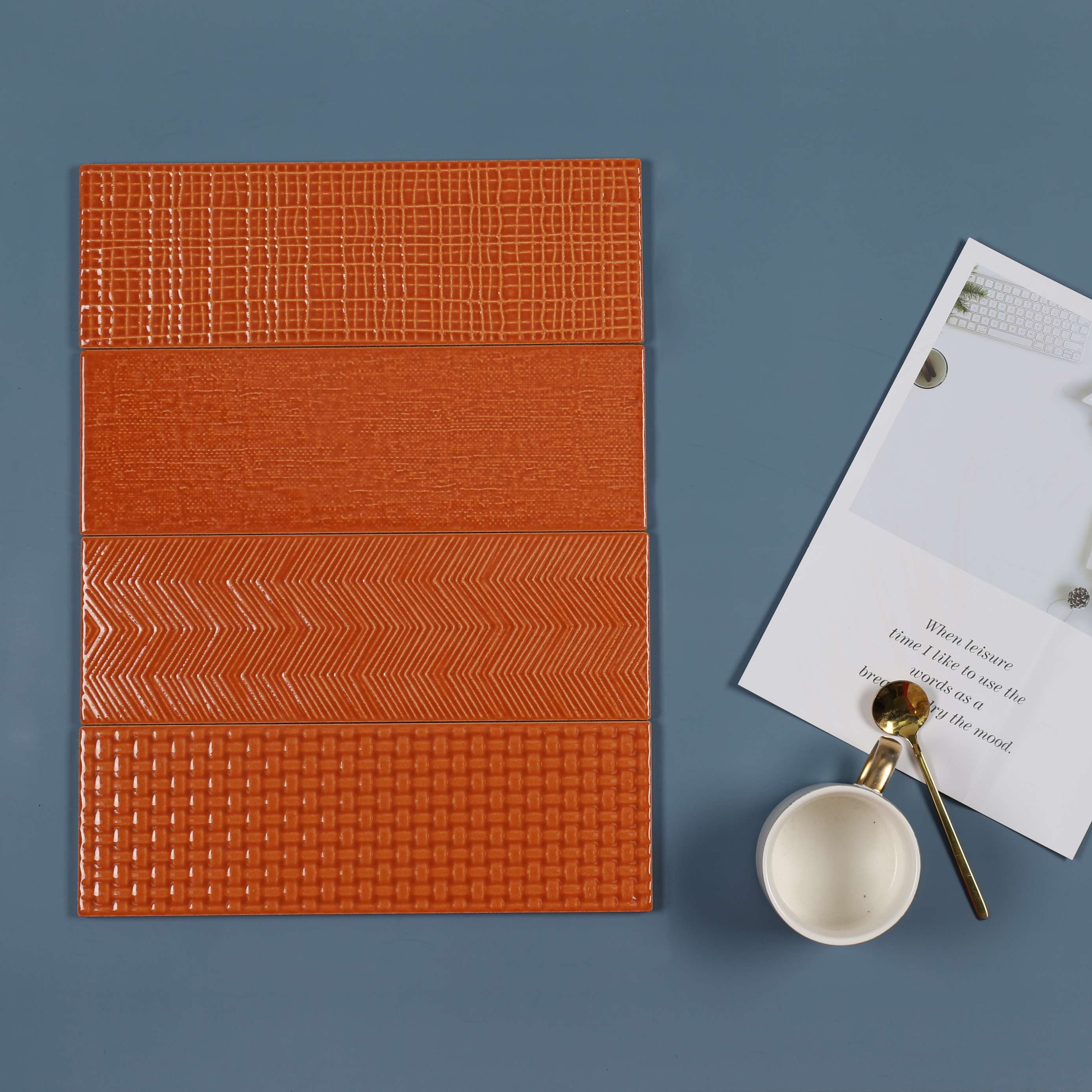 中國佛山瓷磚 China Foshan Basics 復古質感多彩造型亮光墻磚C130-8鮮橙模具造型10×30cm