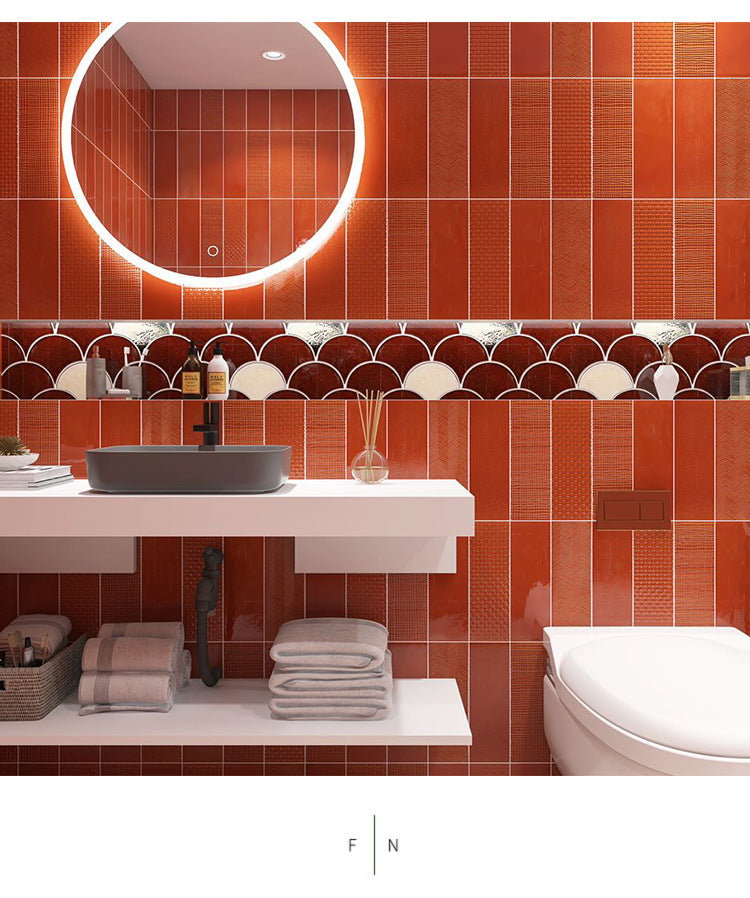 中國佛山瓷磚 China Foshan Basics 復古質感多彩造型亮光墻磚C130-8鮮橙模具造型10×30cm