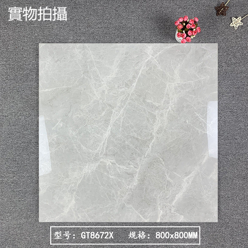 中國佛山瓷磚 China Foshan Marble Tiles Glossy 大理石瓷磚 連紋瓷磚 地磚 墻磚 釉面磚 亮光面 西湖淺灰GT8672X 80×80cm