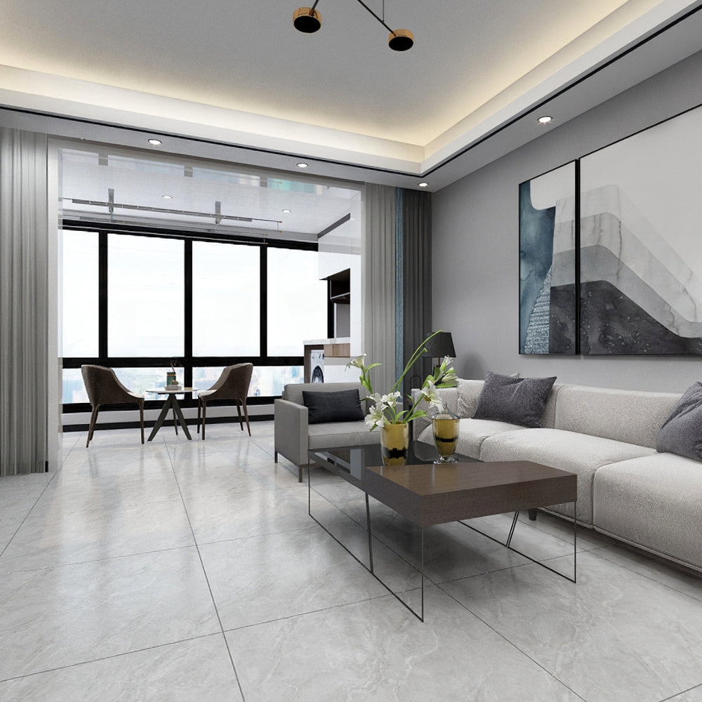 中國佛山瓷磚 China Foshan Marble Tiles Glossy 大理石瓷磚 連紋瓷磚 地磚 墻磚 釉面磚 亮光面 洱海淺灰GT8675X 80×80cm