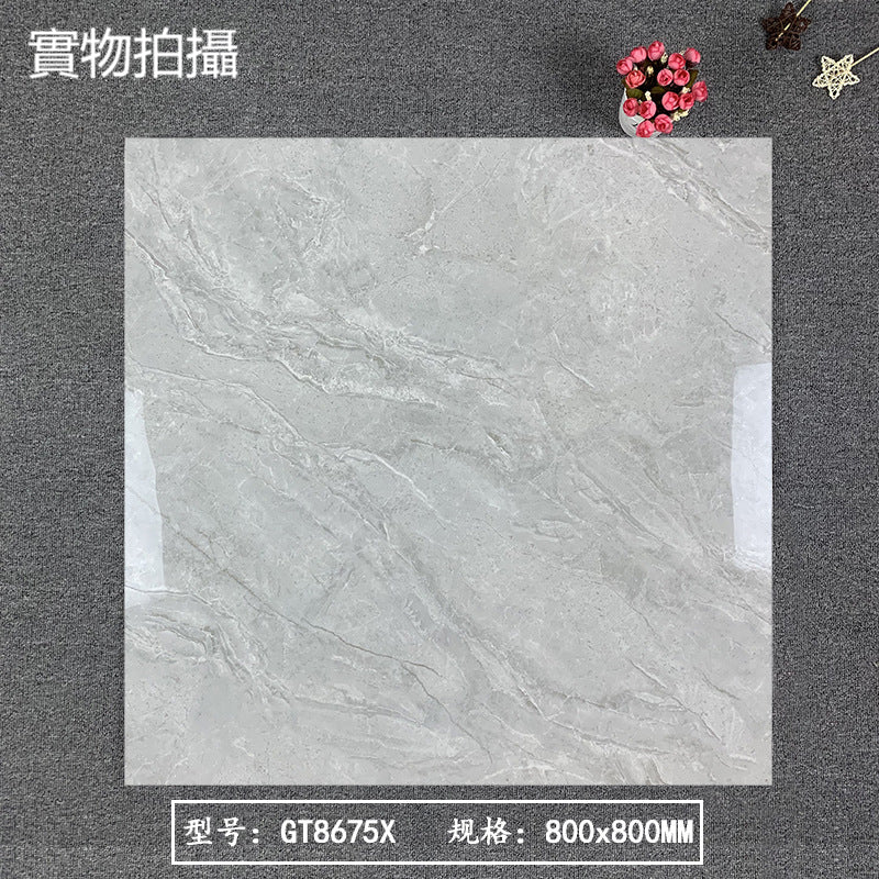 中國佛山瓷磚 China Foshan Marble Tiles Glossy 大理石瓷磚 連紋瓷磚 地磚 墻磚 釉面磚 亮光面 洱海淺灰GT8675X 80×80cm