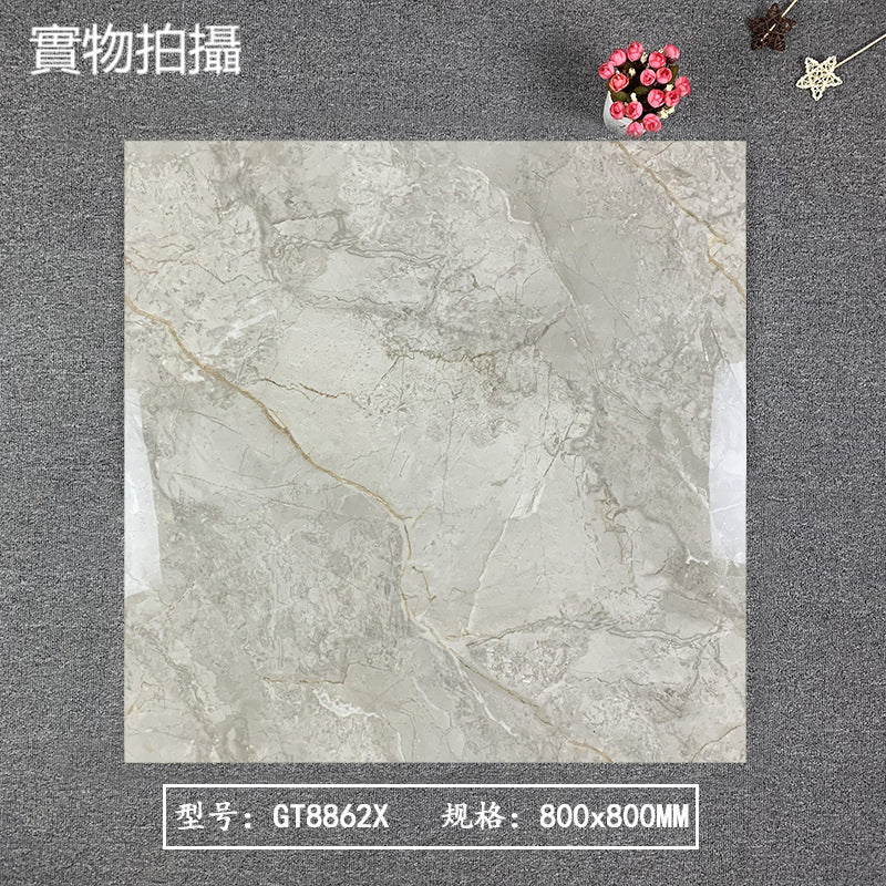 中國佛山瓷磚 China Foshan Marble Tiles Glossy 大理石瓷磚 連紋瓷磚 地磚 墻磚 釉面磚 亮光面 邁凱倫灰GT8862X 80×80cm