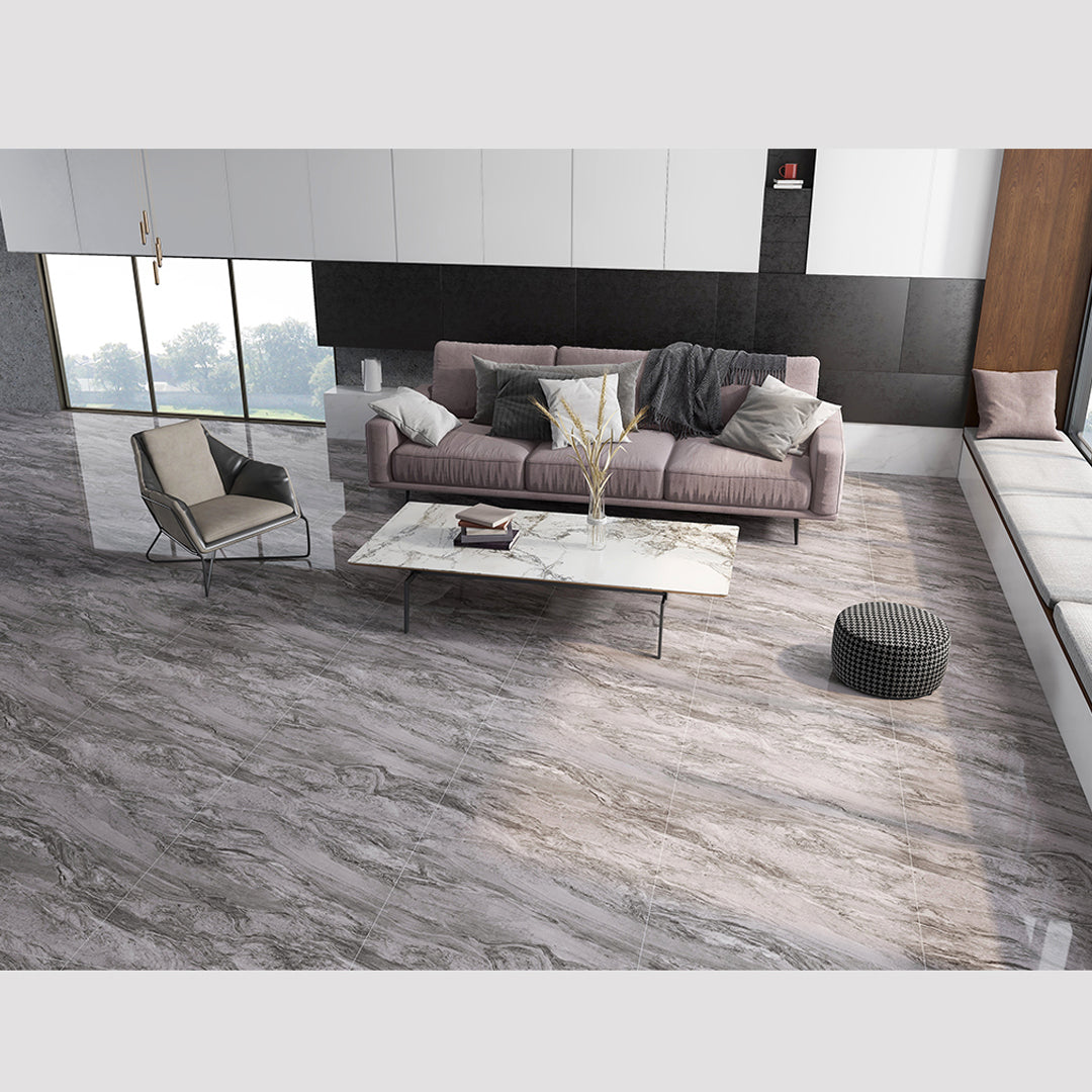 中國佛山瓷磚 China Foshan Marble Tiles Glossy 大理石瓷磚 連紋瓷磚 地磚 墻磚 釉面磚 亮光面 世爵灰GT8867X 80×80cm