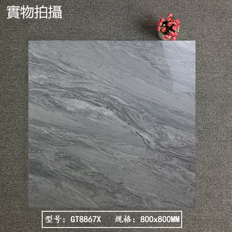 中國佛山瓷磚 China Foshan Marble Tiles Glossy 大理石瓷磚 連紋瓷磚 地磚 墻磚 釉面磚 亮光面 世爵灰GT8867X 80×80cm