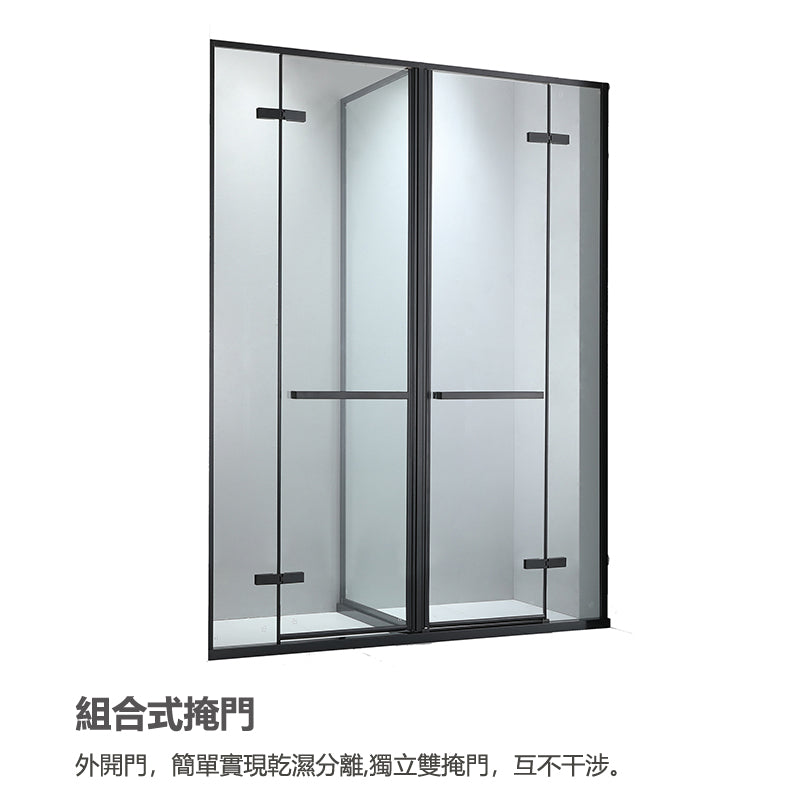 Bathroom Glass Sliding Doors Shower Screens 304Stainless Steel Tempered Glass 浴室屏風 浴屏 H14-148 一字型 淋浴房 乾濕分離 雙掩門 啞黑 304不鏽鋼材質