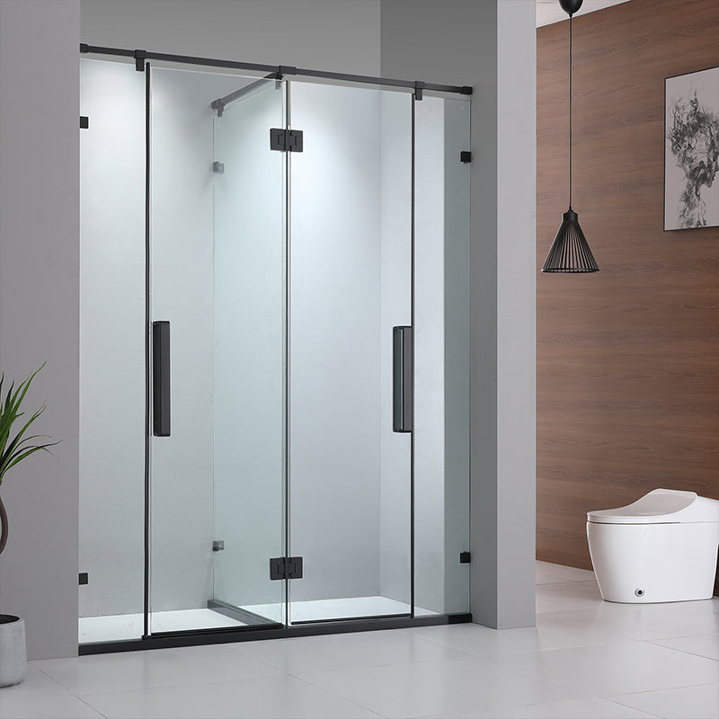 Bathroom Glass Sliding Doors Shower Screens 304Stainless Steel Tempered Glass 浴室屏風 浴屏 H148 一字型 淋浴房 乾濕分離 雙掩門 啞黑 304不鏽鋼材質
