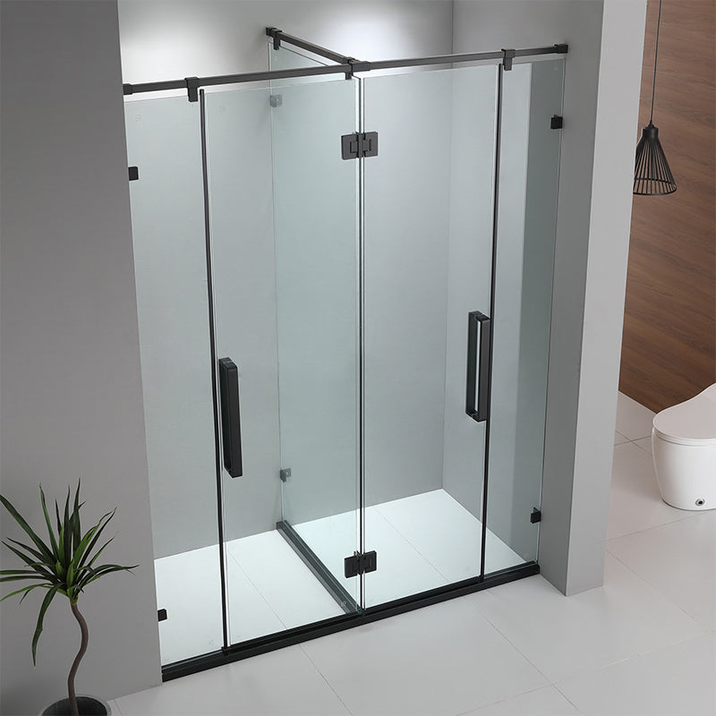 Bathroom Glass Sliding Doors Shower Screens 304Stainless Steel Tempered Glass 浴室屏風 浴屏 H148 一字型 淋浴房 乾濕分離 雙掩門 啞黑 304不鏽鋼材質
