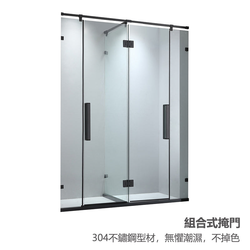 Bathroom Glass Sliding Doors Shower Screens 304Stainless Steel Tempered Glass 浴室屏風 浴屏 H148 一字型 淋浴房 乾濕分離 雙掩門 啞黑 304不鏽鋼材質
