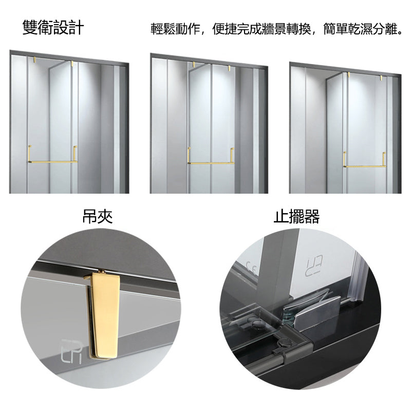 Bathroom Glass Sliding Doors Shower Screens 304Stainless Steel Tempered Glass 浴室屏風 浴屏 J10-148 一字型 淋浴房 乾濕分離 單趟門 啞黑 304不鏽鋼材質