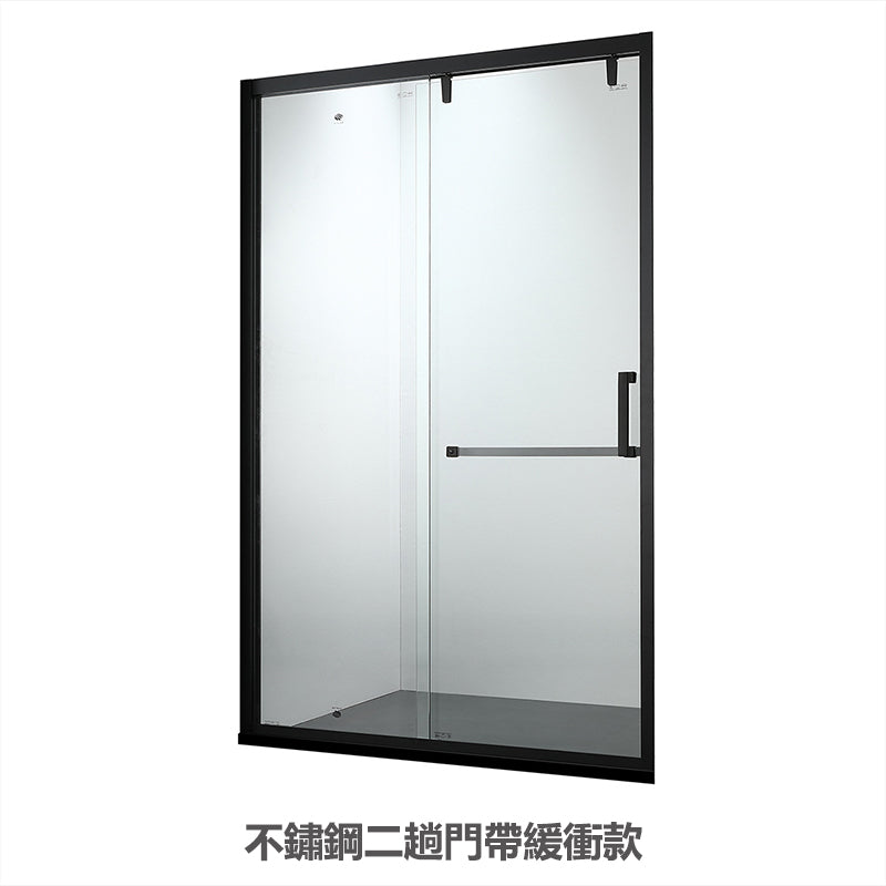 Bathroom Glass Sliding Doors Shower Screens 304Stainless Steel Tempered Glass 浴室屏風 浴屏 J10 一字型 淋浴房 乾濕分離 壹固定門 壹趟門 帶緩衝 啞黑 304不鏽鋼材質