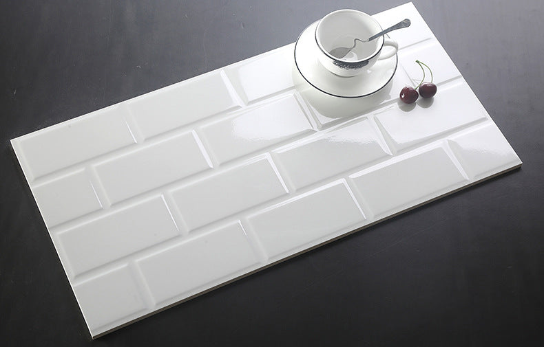 中國佛山瓷磚 China Foshan Basics 純色網紅花磚麵包磚墻磚亮光 LY752 純白亮光黑線工字格墻磚 30×60cm