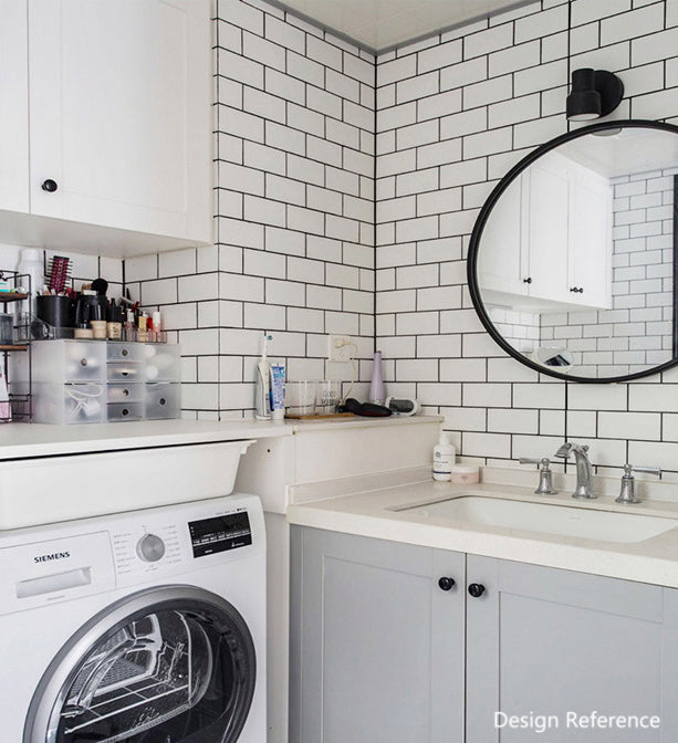 中國佛山瓷磚 China Foshan Basics 純色網紅花磚麵包磚墻磚亮光 LY754白色亮光黑線工字格墻磚 30×60cm