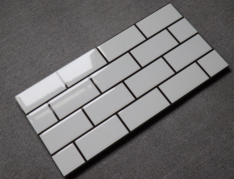 中國佛山瓷磚 China Foshan Basics 純色網紅花磚麵包磚墻磚亮光 LY754白色亮光黑線工字格墻磚 30×60cm