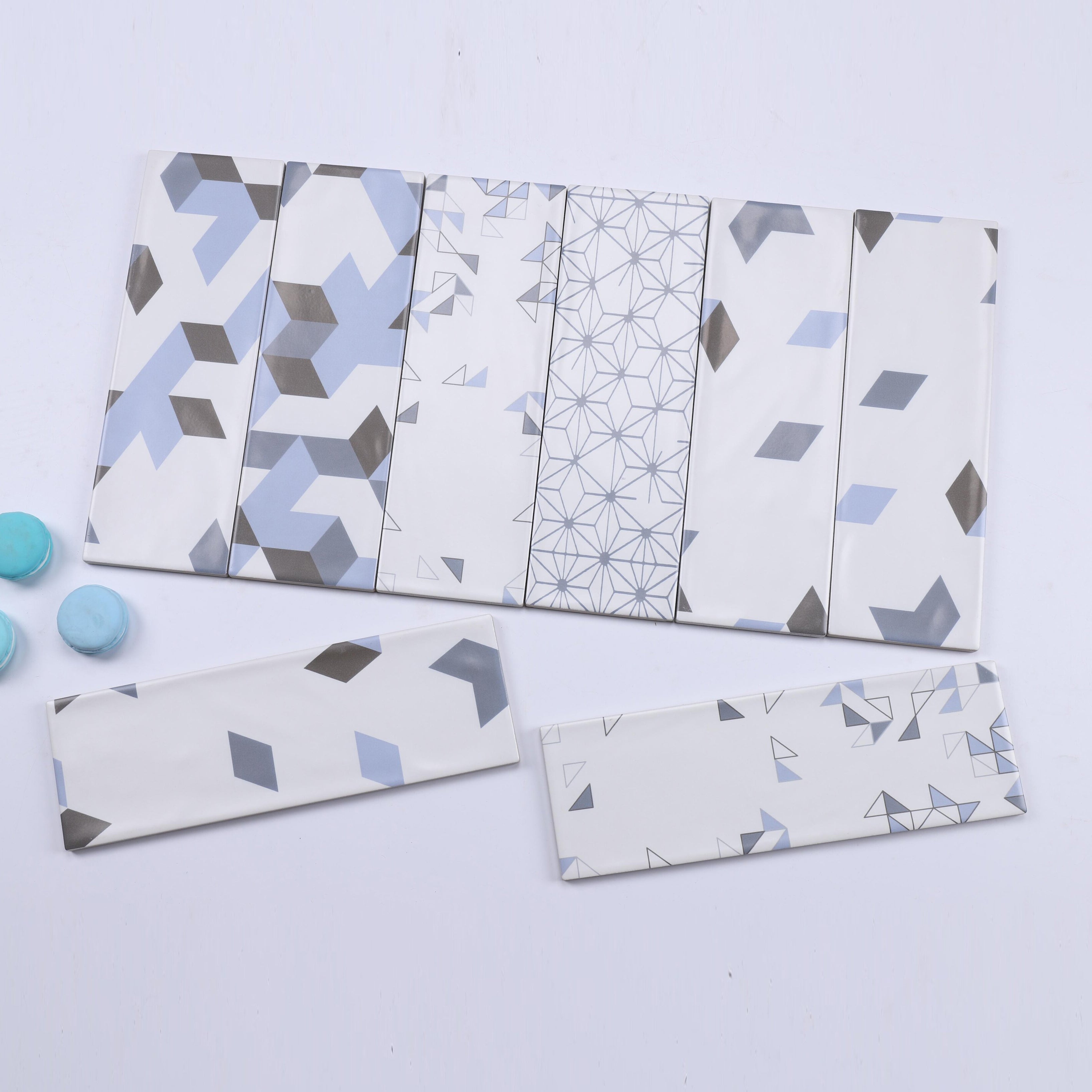 中國佛山瓷磚 China Foshan Basics 现代简约风格混装啞光墻磚 MKLHP012 現代藍(八面混發)10×30cm