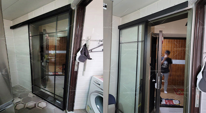 單扇吊趟門 訂造特色玻璃 黑色 廚房吊趟門 簡易安裝 Aluminium Sliding Door Applications Case