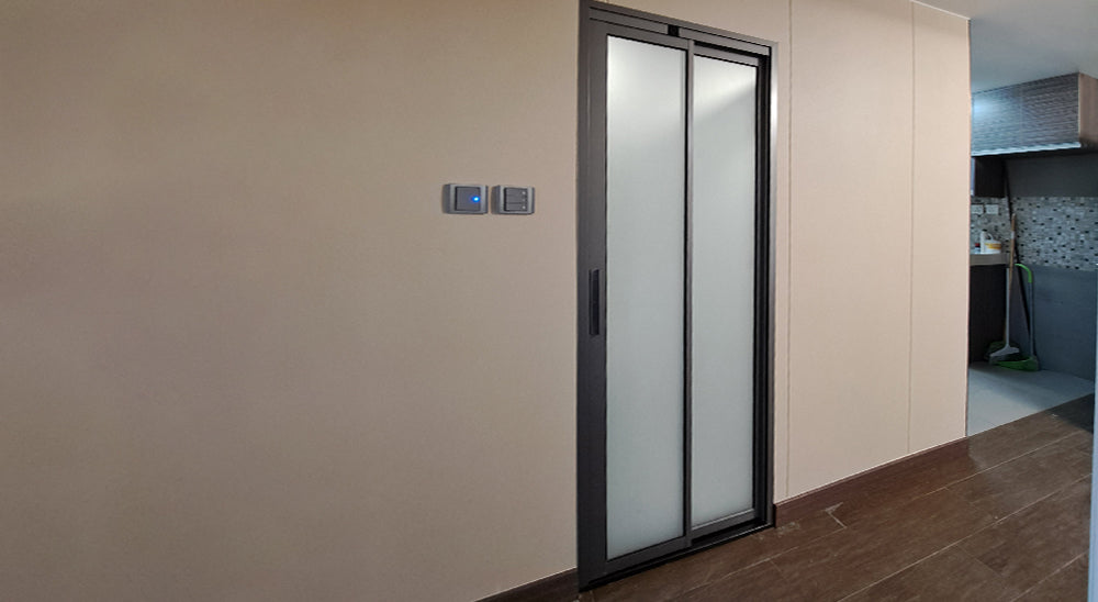 PD Door Slide & Fold Door Aluminium Door PD門 PT門 折疊門 掩門掀門 鋁質門 極簡設計 JX-604 瓷美銀灰+雙面油砂玻璃