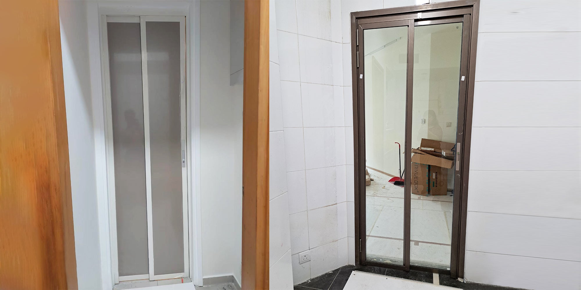 PD Door Slide & Fold Door Aluminium Door PD門 PT門 折疊門 掩門掀門 鋁質門 極簡設計 肌膚雅白+高光香檳金 金屬咖啡金+清玻璃