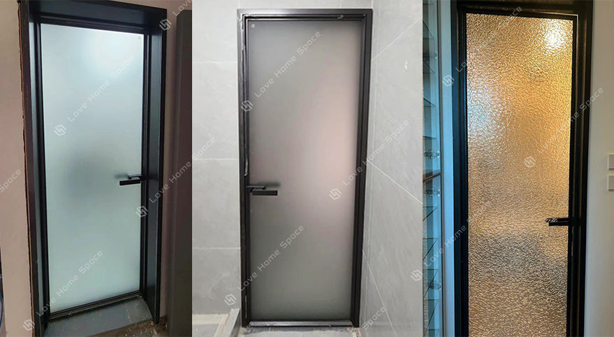 Modern Minimalist Aluminium Framed Glass Doors 現代極簡門 鋁質玻璃門  環保防水防潮不變形 月光灰+油砂玻璃 黑色+石頭紋玻璃