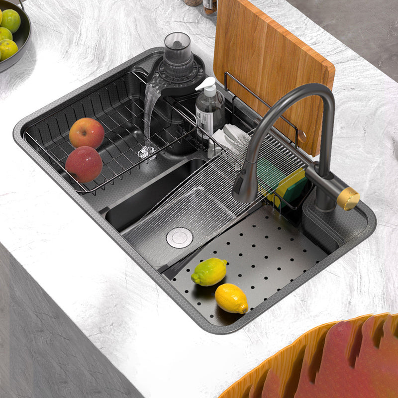 Bowl Round Sink 304 Stainless Steel Undermount PVD Nanotechnology Kitchen Sink  （包龍頭）方形水槽 304不鏽鋼水槽 納米塗層 黑色 防污潔淨 大單槽飛雨槽蜂窩水槽 鋅盤 櫥櫃專用 廚房五金 OC-11