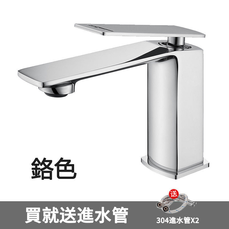 Contemporary High-Ranking Brass Body 304 Stainless Steel  Mixer Water  Bathroom Bssin Faucet 現代简约款不鏽鋼浴室面盤冷热龍頭 全銅精鑄工藝陶瓷閥芯5119