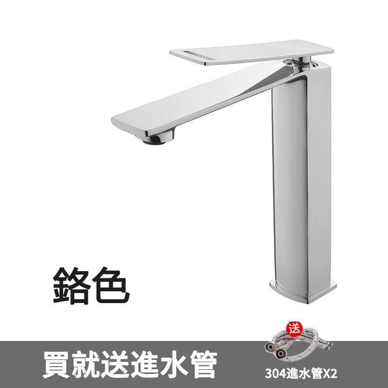 Contemporary High-Ranking Brass Body 304 Stainless Steel  Mixer Water  Bathroom Bssin Faucet 現代简约款不鏽鋼浴室面盤冷热龍頭 全銅精鑄工藝陶瓷閥芯5119