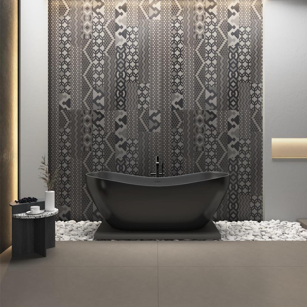 意大利設計磁磚 Italian Design Tiles 藝術花磚 SW75008GY 75×150cm 地磚  牆磚 柔光磚 Dry grain and throw 半拋幹粒工藝 Dumb and soft face 啞柔面