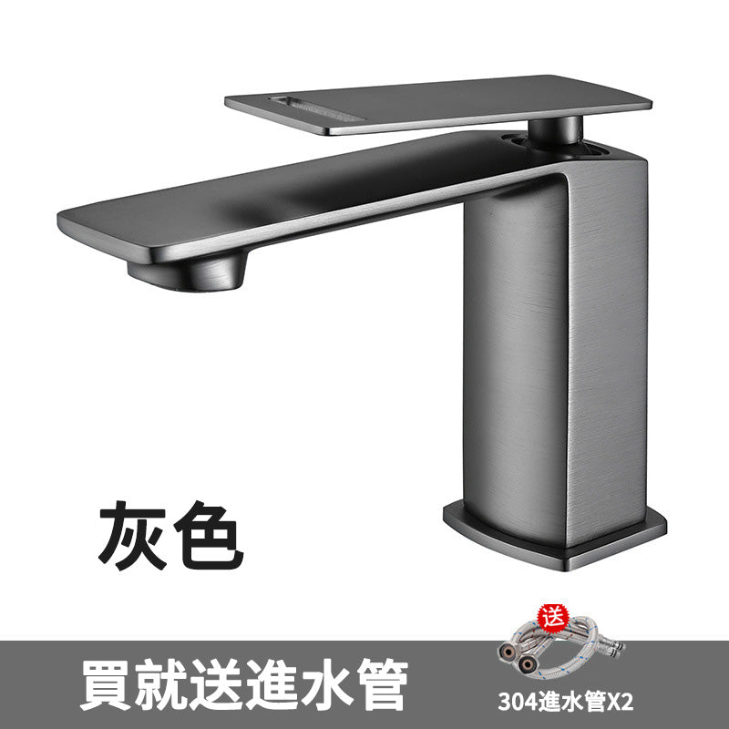 Contemporary High-Ranking Brass Body 304 Stainless Steel  Mixer Water  Bathroom Bssin Faucet 現代简约款不鏽鋼浴室面盤冷热龍頭 全銅精鑄工藝陶瓷閥芯5119