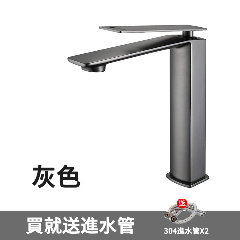 Contemporary High-Ranking Brass Body 304 Stainless Steel  Mixer Water  Bathroom Bssin Faucet 現代简约款不鏽鋼浴室面盤冷热龍頭 全銅精鑄工藝陶瓷閥芯5119