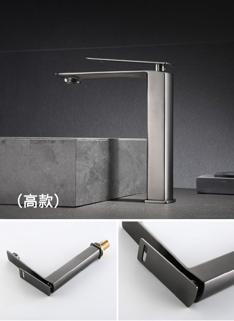 Contemporary High-Ranking Brass Body 304 Stainless Steel  Mixer Water  Bathroom Bssin Faucet 現代简约款不鏽鋼浴室面盤冷热龍頭 全銅精鑄工藝陶瓷閥芯5119