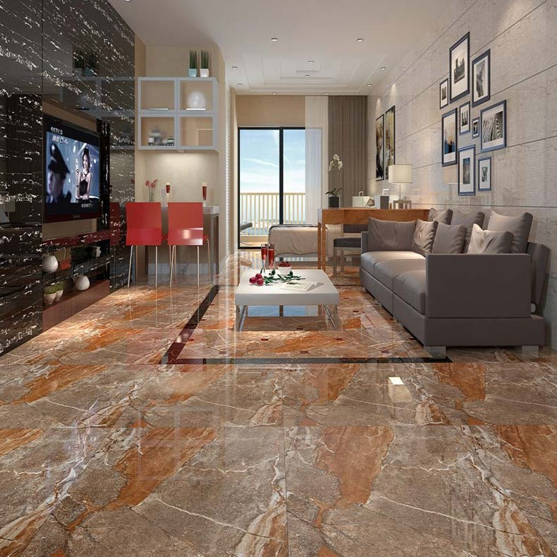 中國佛山磁磚 China Foshan Marble Tiles Glossy 大理石磁磚 連紋磁磚 地磚 牆磚 釉面磚 亮光面 金砂石6B6069 60×60cm