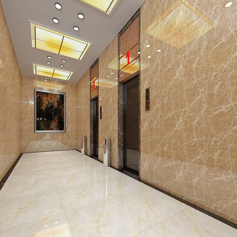 中國佛山磁磚 China Foshan Marble Tiles Glossy 大理石磁磚 連紋磁磚 地磚 牆磚 釉面磚 亮光面 淺啡網6B6030 60×60cm