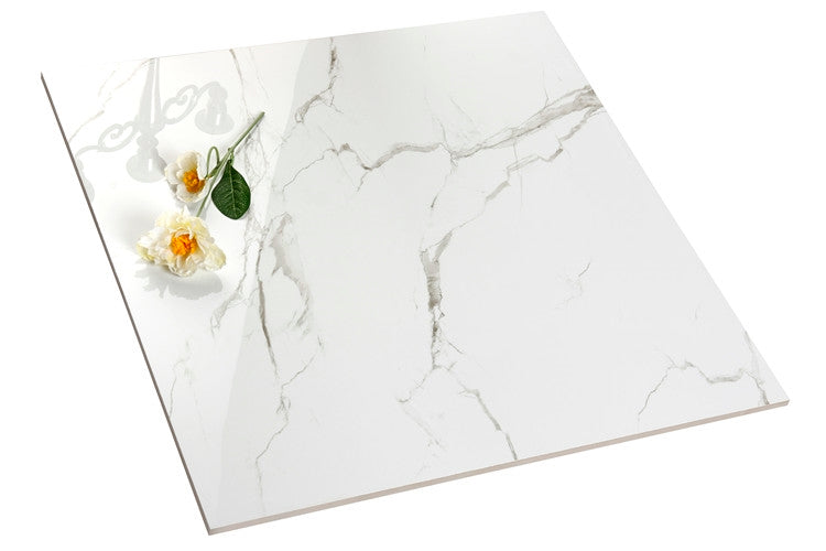 中國佛山磁磚 China Foshan Marble Tiles Glossy 大理石磁磚 連紋磁磚 地磚 牆磚 釉面磚 亮光面 雅士白6B6023 60×60cm