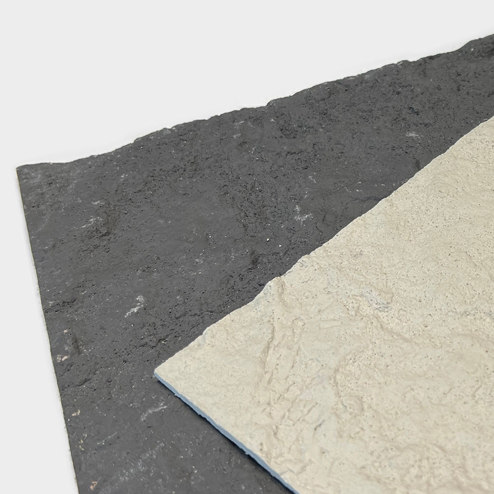 Flexible Stone 軟瓷 Veneer Sheet Interior and Exterior 柔性石材 真石質感 防水防潮 室內戶外可用 斧鑿石90x60cm米白色052深灰色043