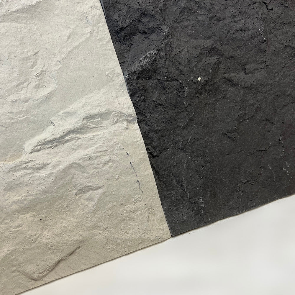 Flexible Stone 軟瓷 Veneer Sheet Interior and Exterior 柔性石材 真石質感 防水防潮 室內戶外可用 大斧開石300x114.5cm米白052深灰043