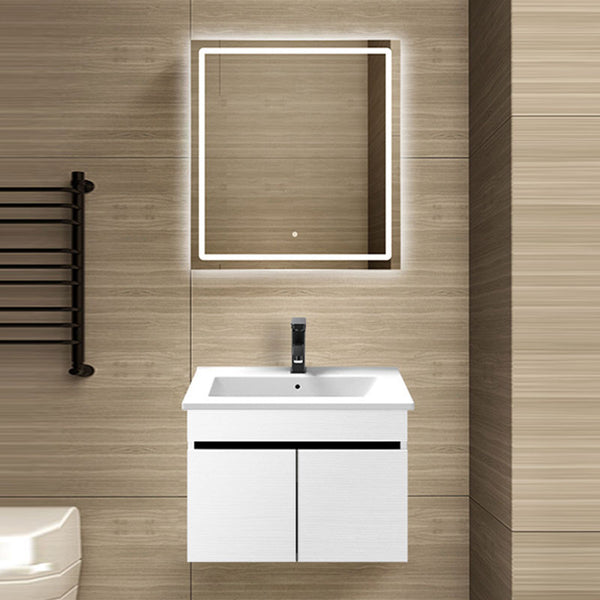 白色浴室櫃 智能鏡櫃 陶瓷洗手盆 黑色抽拉水龍頭 實木夾板櫃體