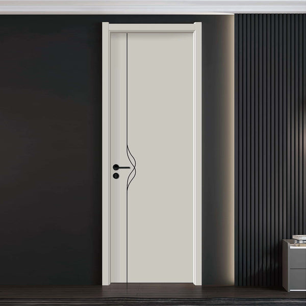 Carbon Crystal Wooden Doors  （包木框和門鎖）PET親膚面 普尼灰 LS-6908 碳晶門  實木復合門 生態門 現代簡約風格 新西蘭松木門框 50mm