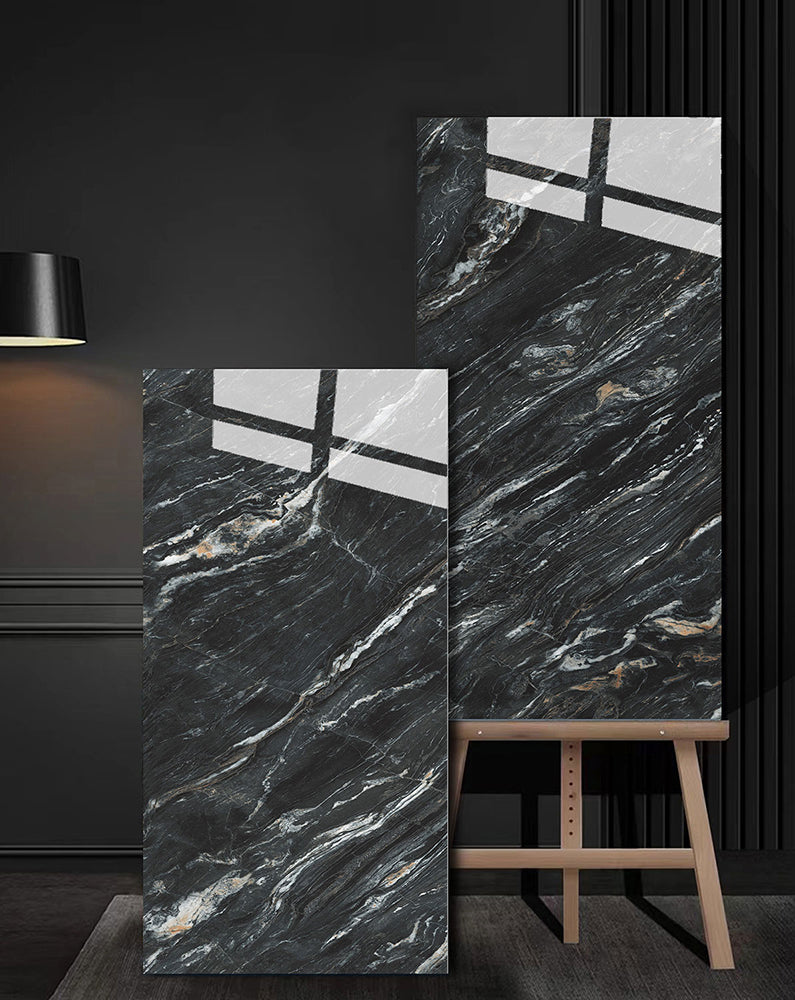 意大利設計瓷磚 Italian Design Tiles 奢石系列 75YS007羅馬黑金 Luxury Marble tiles 亮光磚 Gloss Tiles 地磚 墻磚 Porcelain Tiles