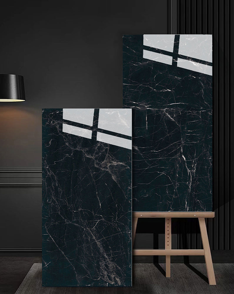 意大利設計瓷磚 Italian Design Tiles 奢石系列 75YS303露娜黑 Luxury Marble tiles 亮光磚 Gloss Tiles 地磚 墻磚 Porcelain Tiles