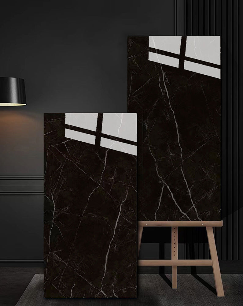 意大利設計瓷磚 Italian Design Tiles 奢石系列 75YS350頂級露娜黑 Luxury Marble tiles 亮光磚 Gloss Tiles 地磚 墻磚 Porcelain Tiles