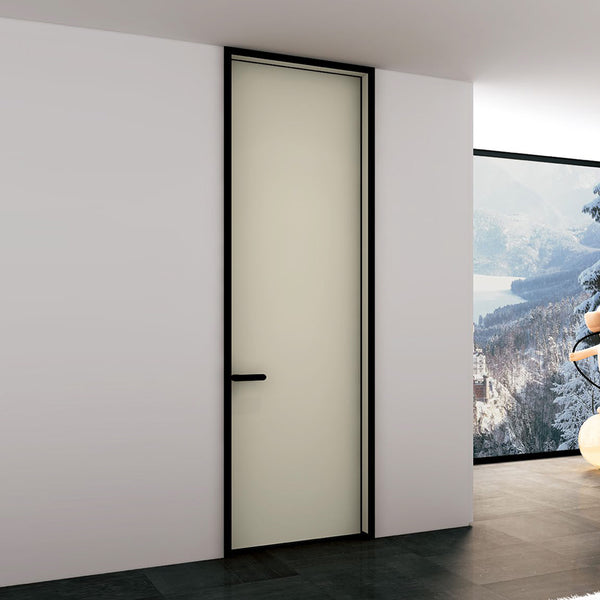 Modern Minimalist Door Flush Wall Aluminum and Wooden Frame EF-2203 法蘭灰 25極窄邊框款 Fireproof Board 包框（黑/白/灰） 包鎖 內平內開或外平內開 國標B1級防火門板 鋁木結構門 意式極簡門