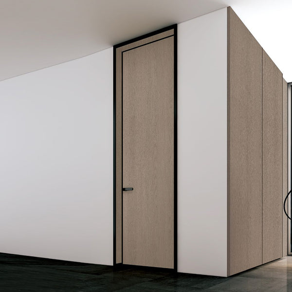 Modern Minimalist Door Flush Wall Aluminum and Wooden Frame EF-2223 邁巴赫橡木 A 25極窄邊框款 Fireproof Board 包框（黑/白/灰） 包鎖 內平內開或外平內開 國標B1級防火門板 鋁木結構門 意式極簡門