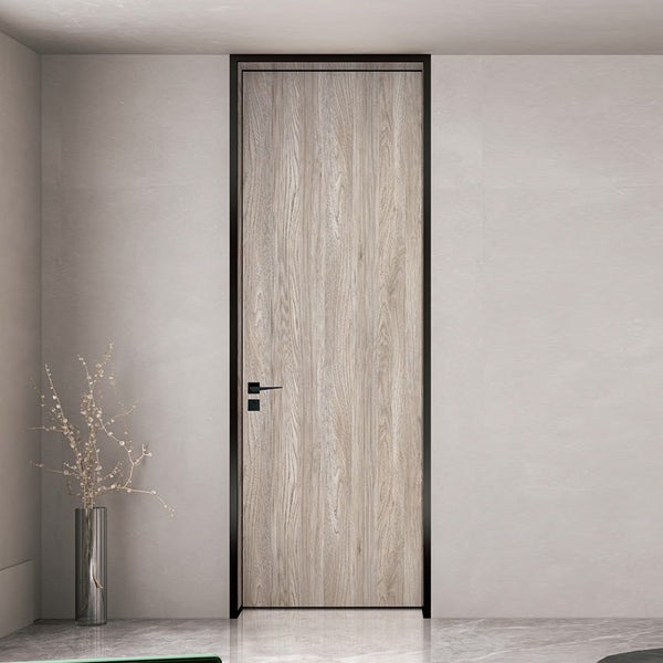 Modern Minimalist Door Flush Wall Aluminum and Wooden Frame EH-2211 陌蘭胡桃 25極窄邊框款 包框（黑/白/灰） 包鎖 內平內開或外平內開 鋁木結構門 意式極簡門