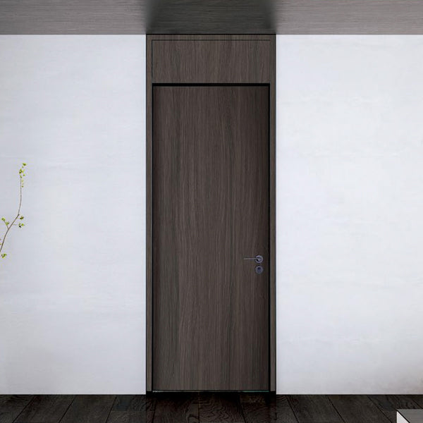 Modern Minimalist Door Flush Wall Aluminum and Wooden Frame EF-2227 幕卡核桃 門框同色 插板款 Fireproof Board 包框（黑/白/灰） 包鎖 外平內開 國標B1級防火門板 鋁木結構門 意式極簡門