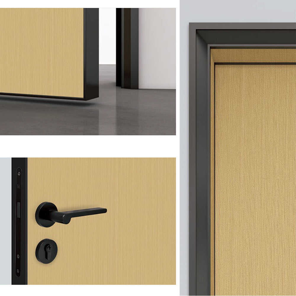 Modern Minimalist Door Flush Wall Aluminum and Wooden Frame EF-2215 銀梨A 斜面款 Fireproof Board 包框（黑/白/灰） 包鎖 外平內開 國標B1級防火門板 鋁木結構門 意式極簡門