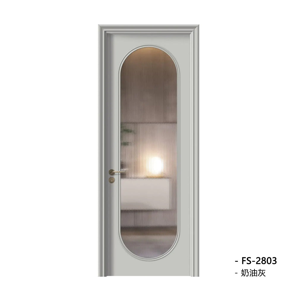 Solid Wood Doors with Painting Interior Doors Morden Style 實木焗漆門 房間門 FS-2803 圓弧造型 包門鎖 一體鎖 包門框 多色可選 法式玻璃門 現代風格 莫蘭迪色系
