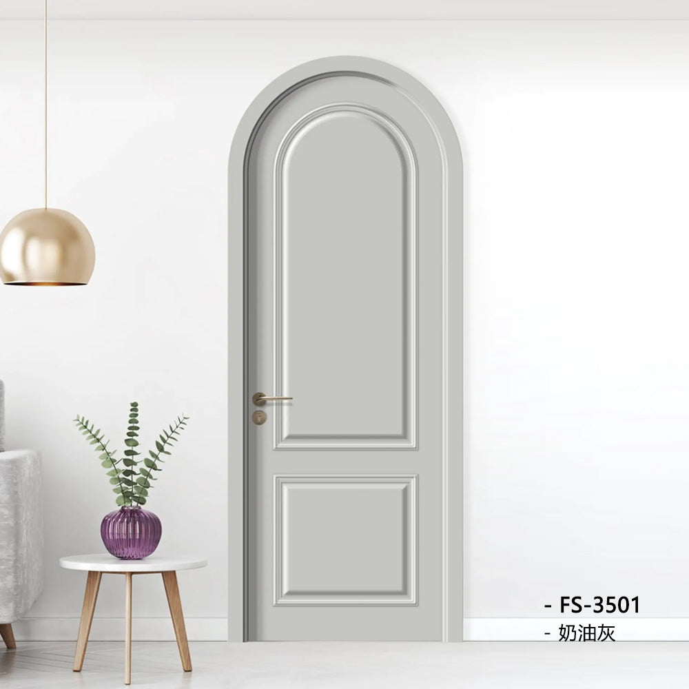 Solid Wood Doors with Painting Interior Doors Morden Style 實木焗漆門 房間門 FS-3501 圓弧造型 包門鎖 一體鎖 包門框 多色可選 法式玻璃門 現代風格 莫蘭迪色系