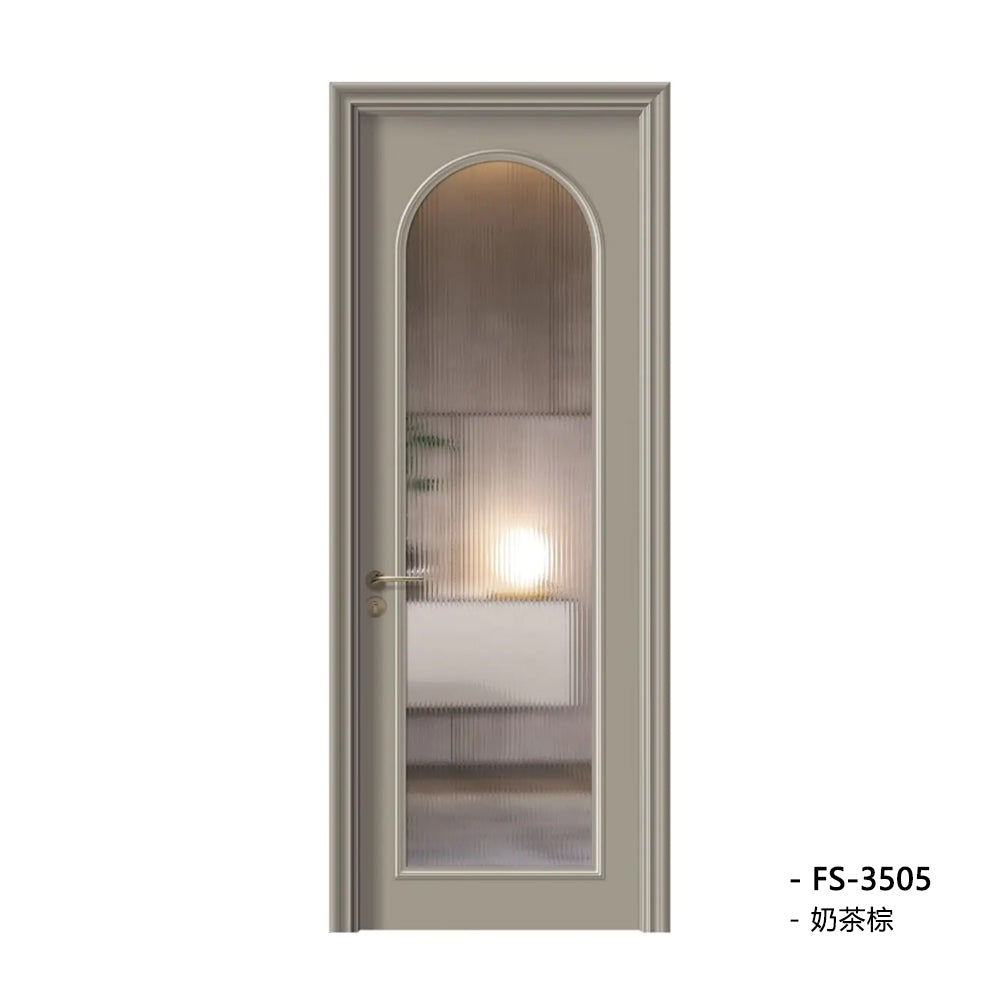 Solid Wood Doors with Painting Interior Doors Morden Style 實木焗漆門 房間門 FS-3505 圓弧造型 包門鎖 一體鎖 包門框 多色可選 法式玻璃門 現代風格 莫蘭迪色系