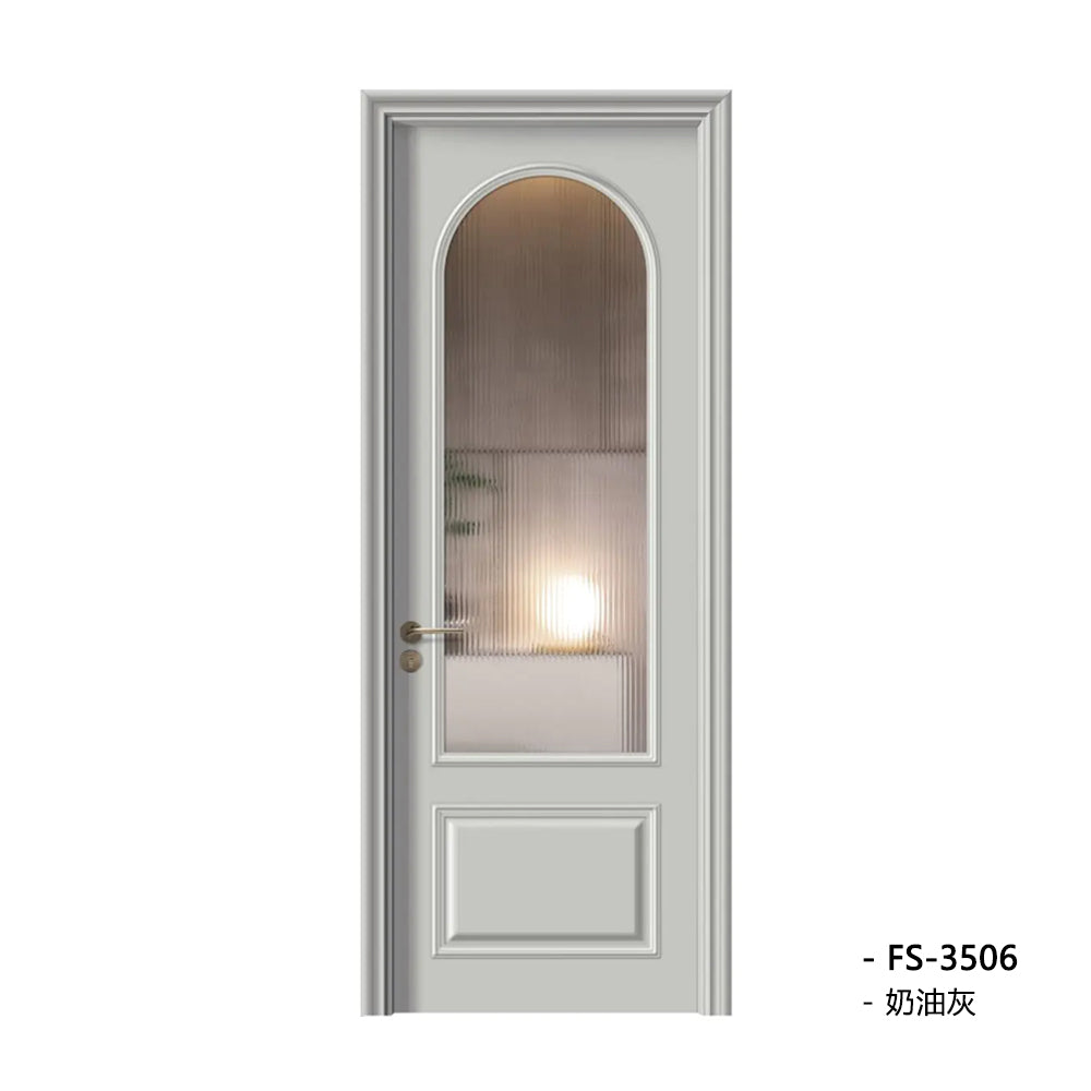 Solid Wood Doors with Painting Interior Doors Morden Style 實木焗漆門 房間門 FS-3506 圓弧造型 包門鎖 一體鎖 包門框 多色可選 法式玻璃門 現代風格 莫蘭迪色系