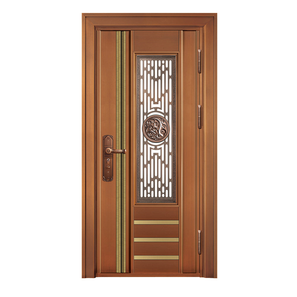 Entrance Doors 大門 入戶門 JD-2027P 經典鋼銅門 Front Doors Exterior doors 不鏽鋼大門 表面鍍銅工藝 別墅大門 包框包鎖 多色可選