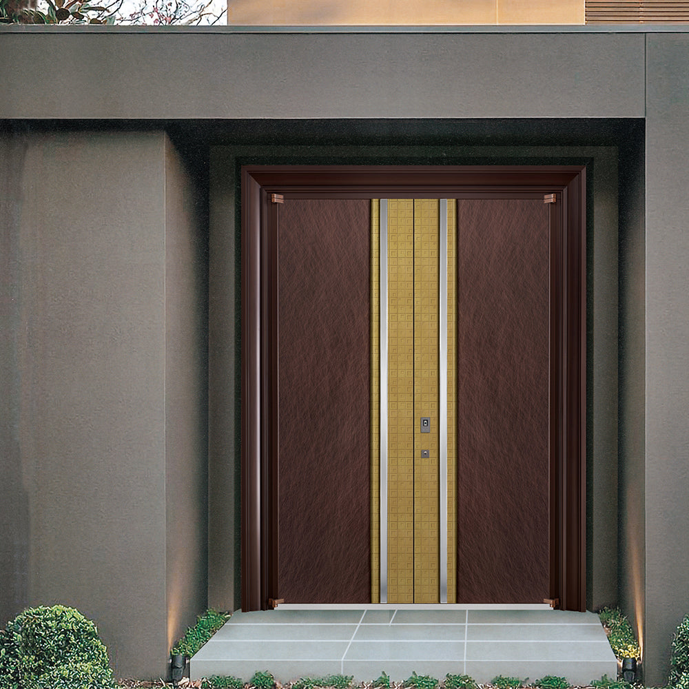 Entrance Doors 大門 入戶門 JY-2030P 簡約鋼銅門 Front Doors Exterior doors 不鏽鋼大門 表面鍍銅工藝 別墅大門 包框包鎖 多色可選